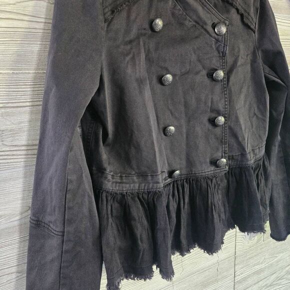Free People Military Ruffle Hem Jacket Womens SZ M Cotton Grey - Picture 4 of 10